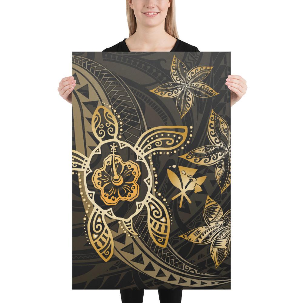 Kanaka Map Hibiscus Plumeria Turtle Art Gold Polynesian Canvas 24x36 Canvas Gold - Polynesian Pride
