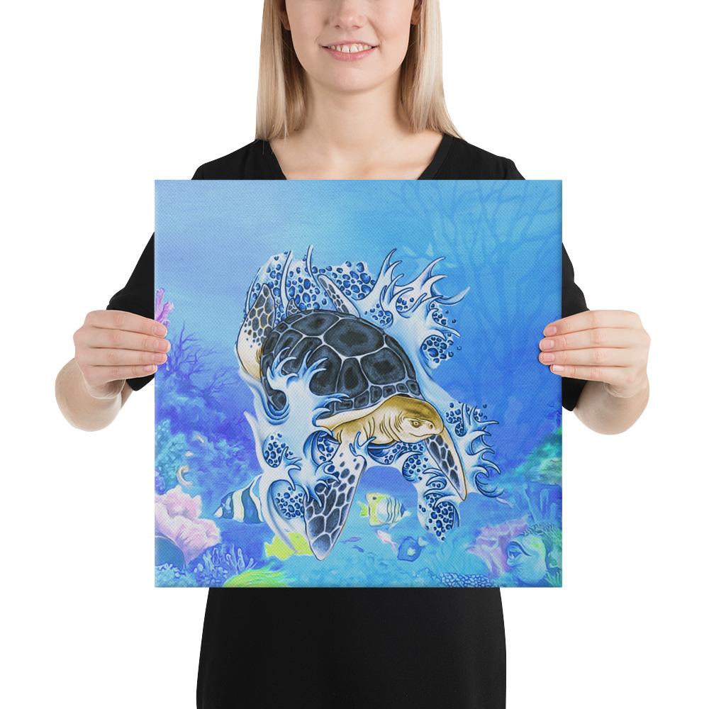 Turtle Cool Canvas 16x16 Canvas White - Polynesian Pride