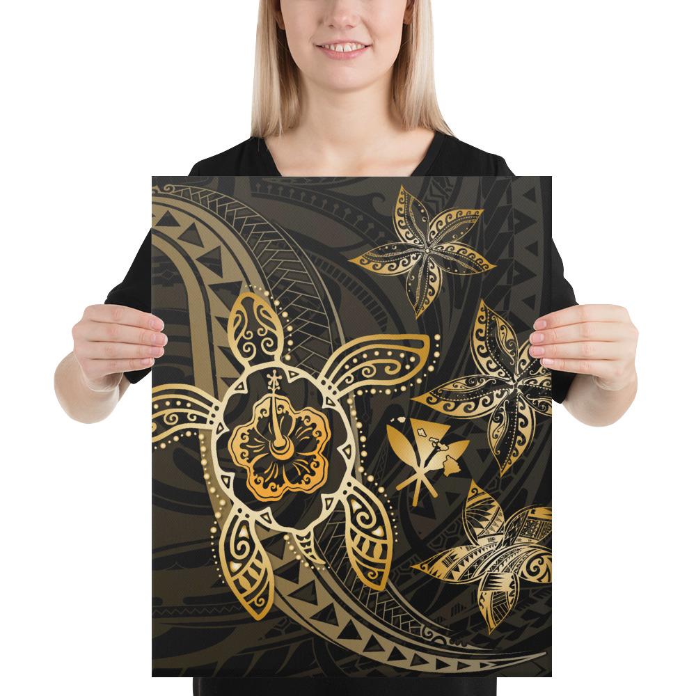 Kanaka Map Hibiscus Plumeria Turtle Art Gold Polynesian Canvas 16x20 Canvas Gold - Polynesian Pride