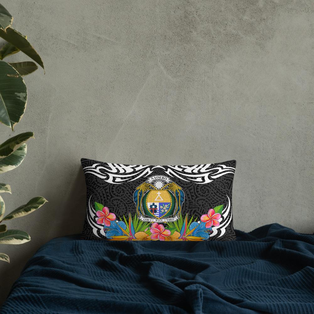 Nauru Pillow - Coat Of Arms With Tropical Flowers - Polynesian Pride