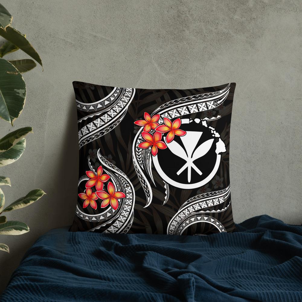 Polynesian Hawaii Pillow - White Plumeria Pillow 22 x 22 Black - Polynesian Pride