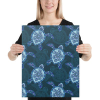 Turtle Plumeria Blue Canvas 16x20 Canvas Blue - Polynesian Pride