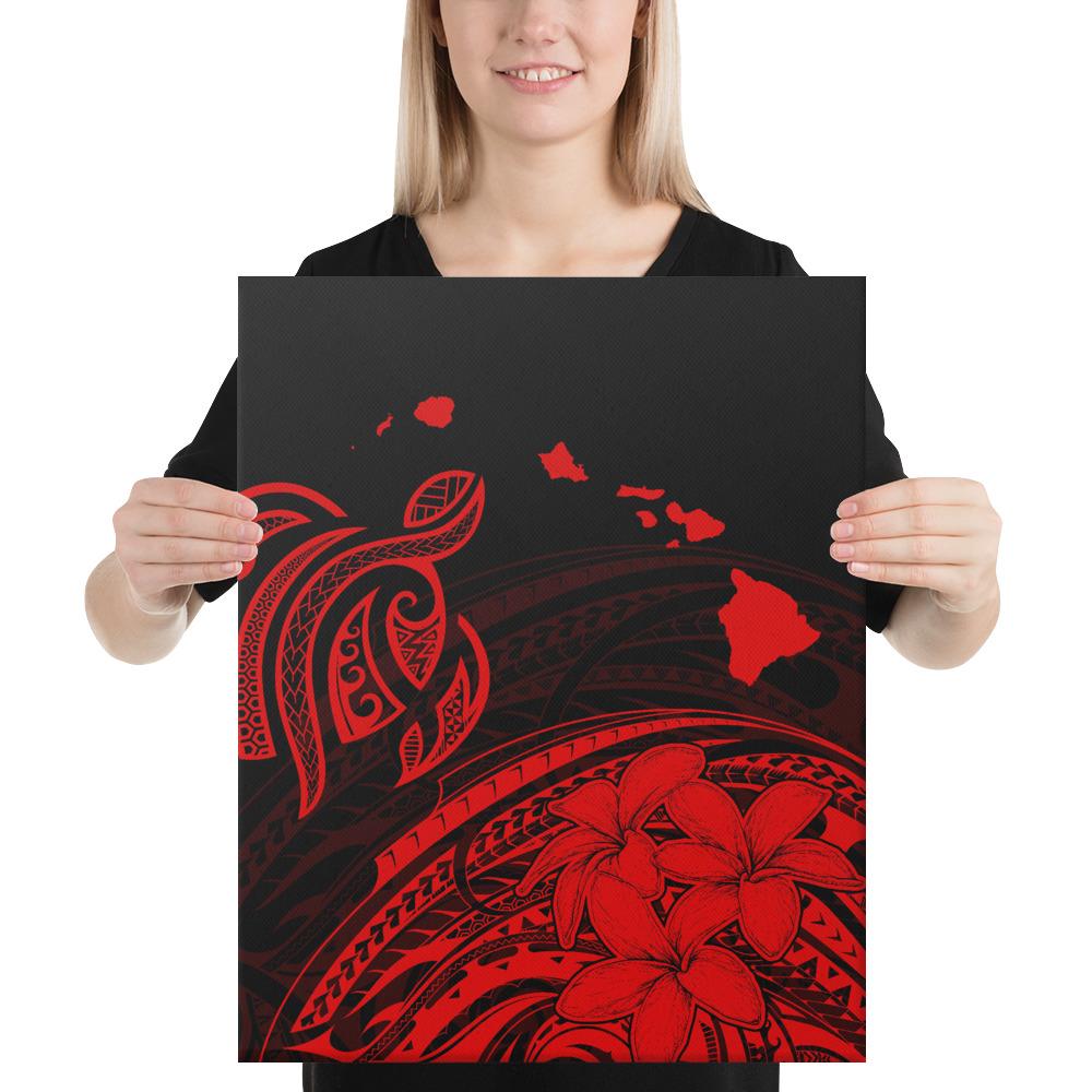 Hawaii Turtle Polynesian Map Plumeria Red Canvas 16x20 Canvas Red - Polynesian Pride