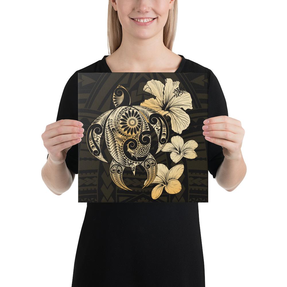 Hibiscus Plumeria Mix Polynesian Turtle Canvas 12x12 Canvas White - Polynesian Pride