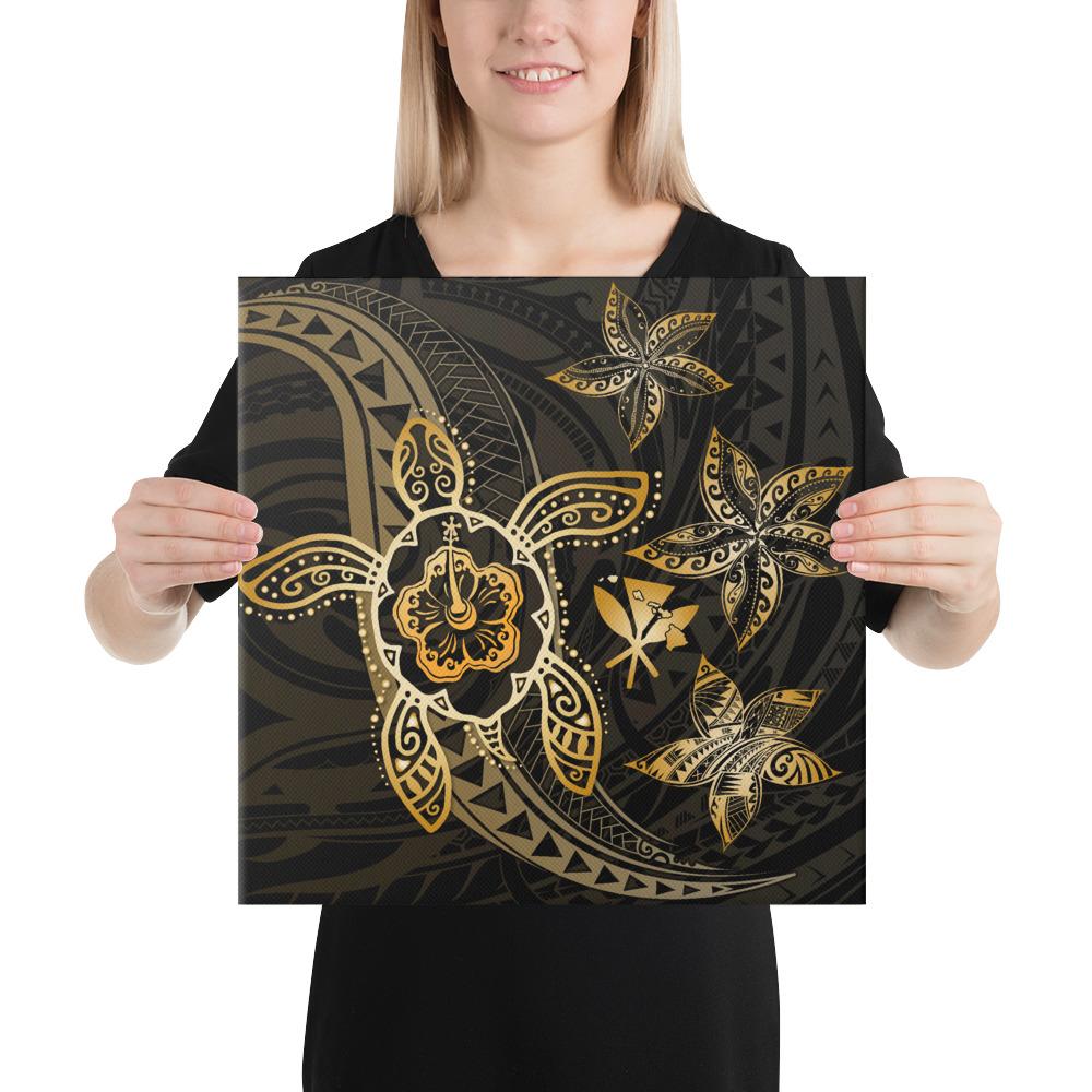 Kanaka Map Hibiscus Plumeria Turtle Art Gold Polynesian Canvas 16x16 Canvas Gold - Polynesian Pride