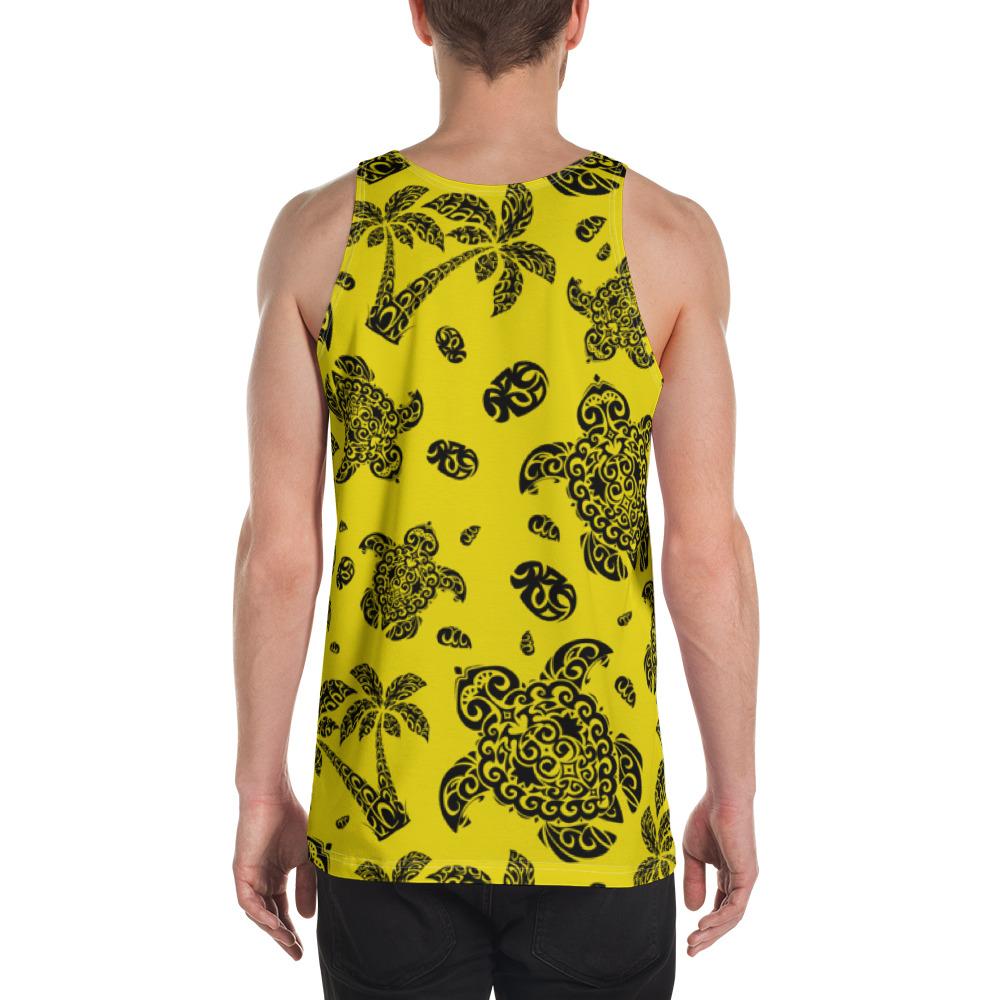 Polynesian Turtle Palm And Sea Pebbles Yellow - Hawaii Men's Tank Top - Polynesian Pride