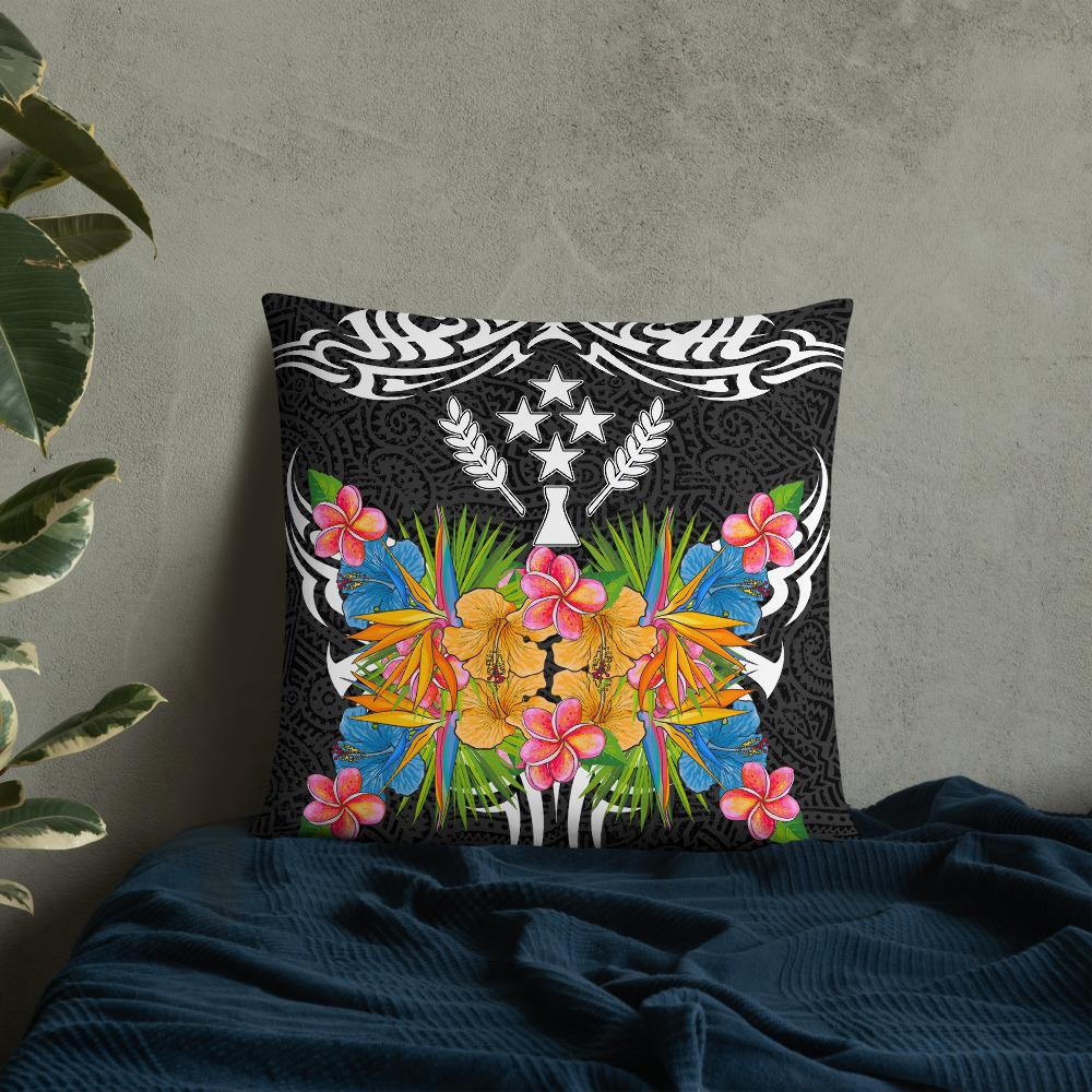 Kosrae State - Coat Of Arms With Tropical Flowers 22×22 Black Pillow - Polynesian Pride