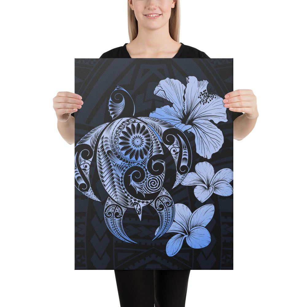 Hibiscus Plumeria Mix Polynesian Turtle Blue Canvas 18x24 Canvas Blue - Polynesian Pride