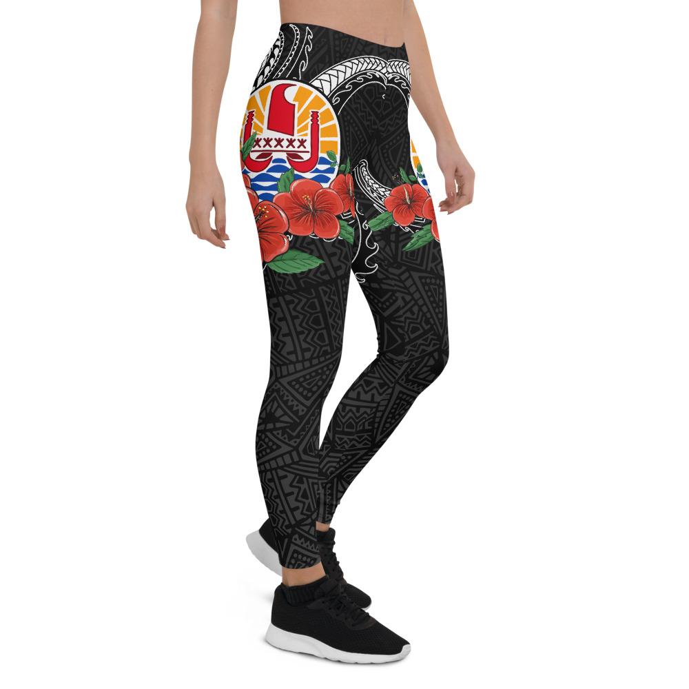 Tahiti Polynesian Leggings - Hibiscus Coat of Arm Black - Polynesian Pride
