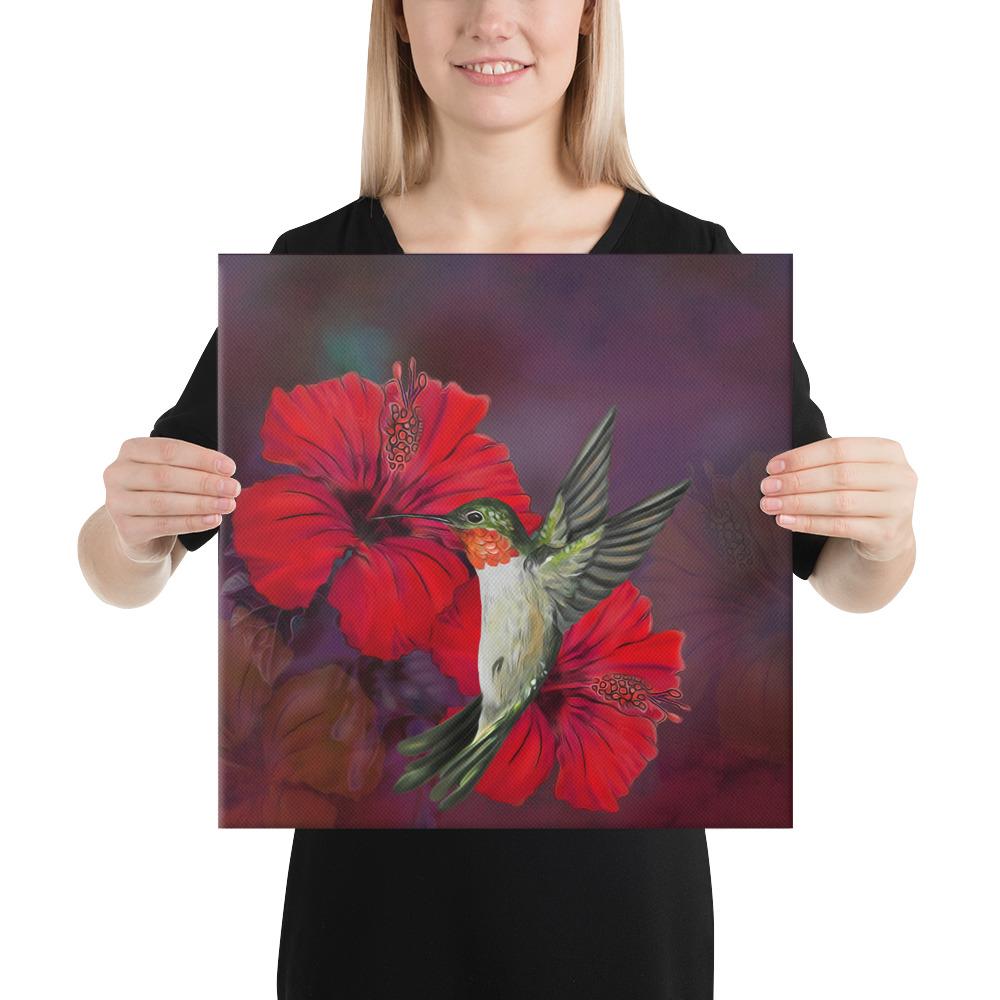 Hibiscus Hummingbird Canvas 16x16 Canvas White - Polynesian Pride
