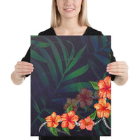 Hibiscus Palm Background Canvas 16x20 Canvas White - Polynesian Pride
