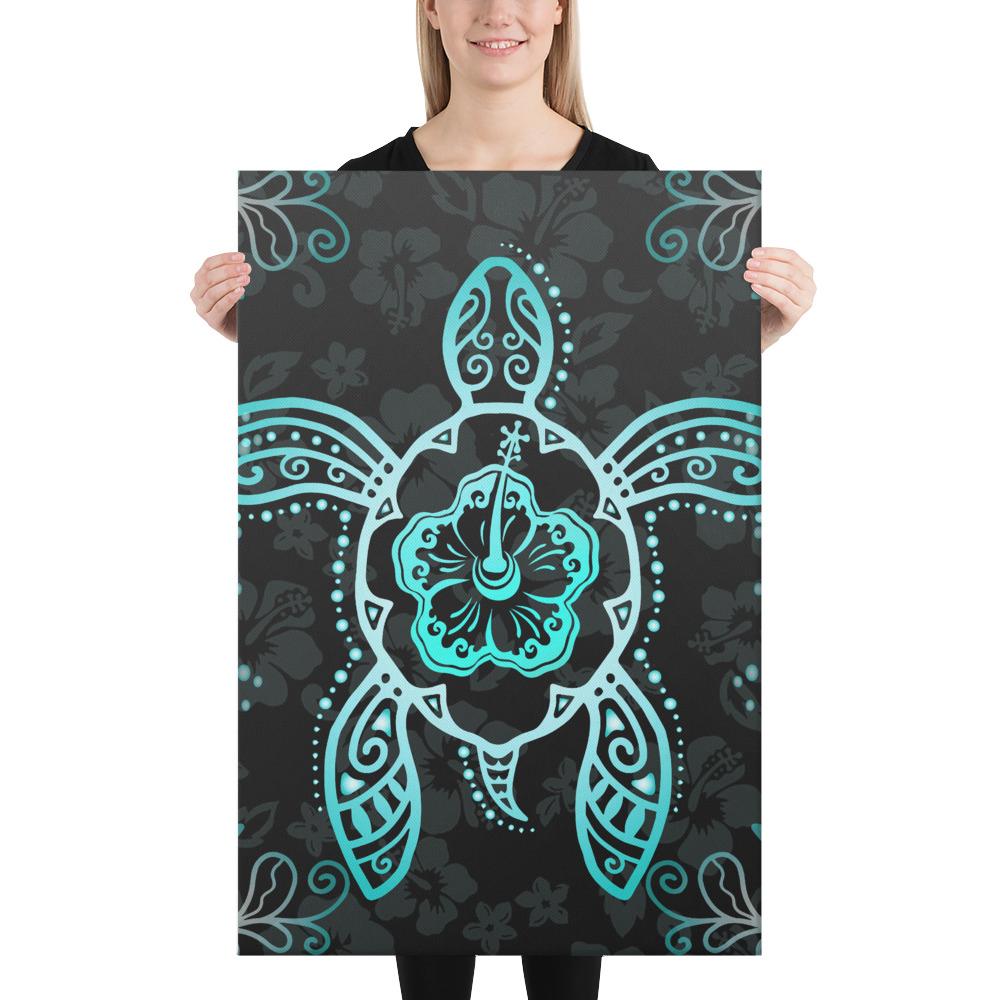 Turtle Hibiscus Blue Canvas 24x36 Canvas Blue - Polynesian Pride