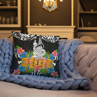New Caledonia Pillow - Coat Of Arms With Tropical Flowers - Polynesian Pride