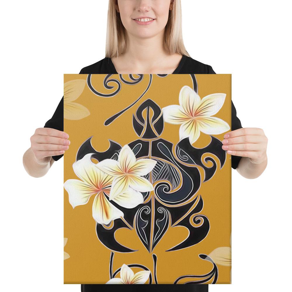 Turtle Poly Tribal Plumeria Yellow Canvas 16x20 Canvas Yellow - Polynesian Pride