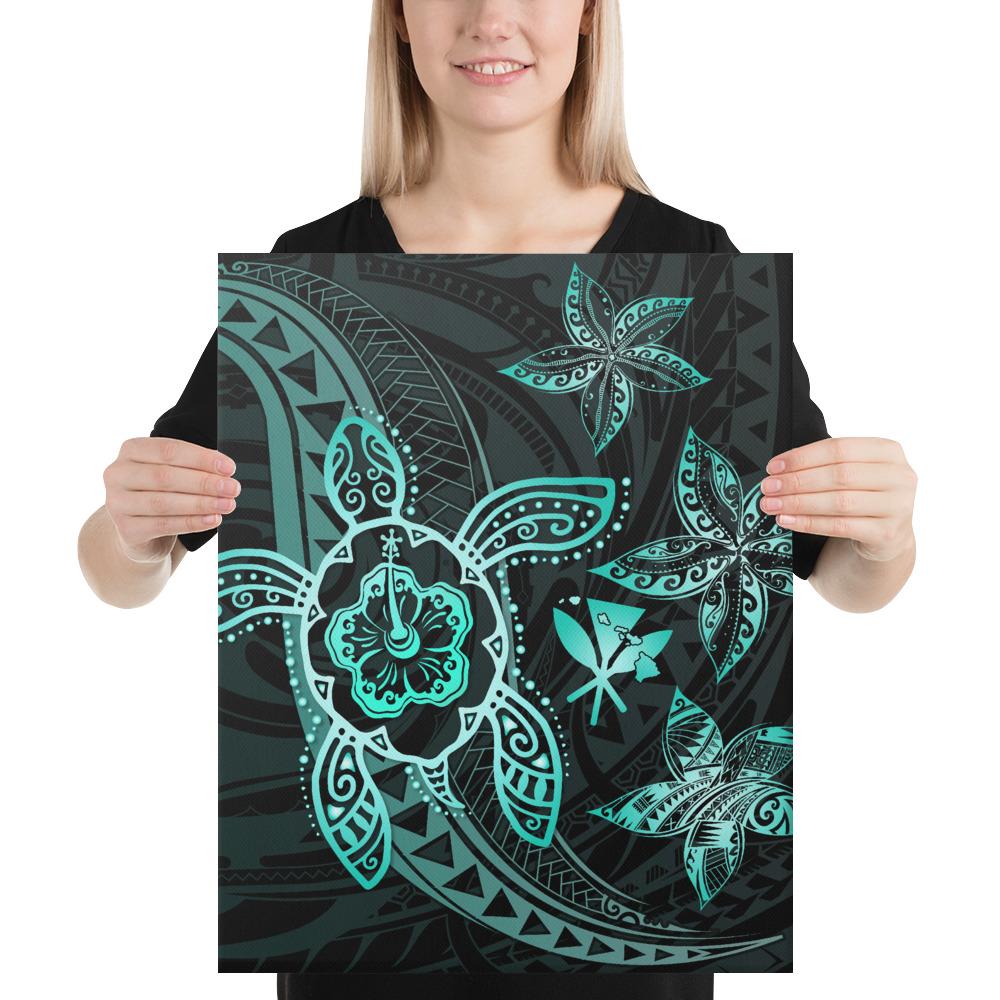 Kanaka Map Hibiscus Plumeria Turtle Art Turquoise Polynesian Canvas 16x20 Canvas Turquoise - Polynesian Pride