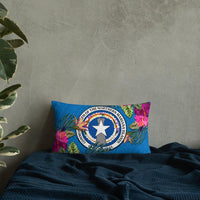 Northern Mariana Islands Polynesian Pillow - Hibiscus Surround Pillow 20×12 Blue - Polynesian Pride