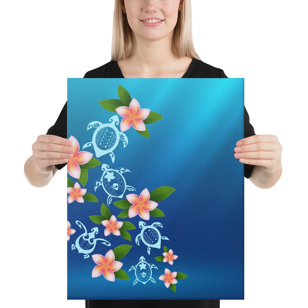 Turtle Polynesian Plumeria Canvas 16x20 Canvas White - Polynesian Pride