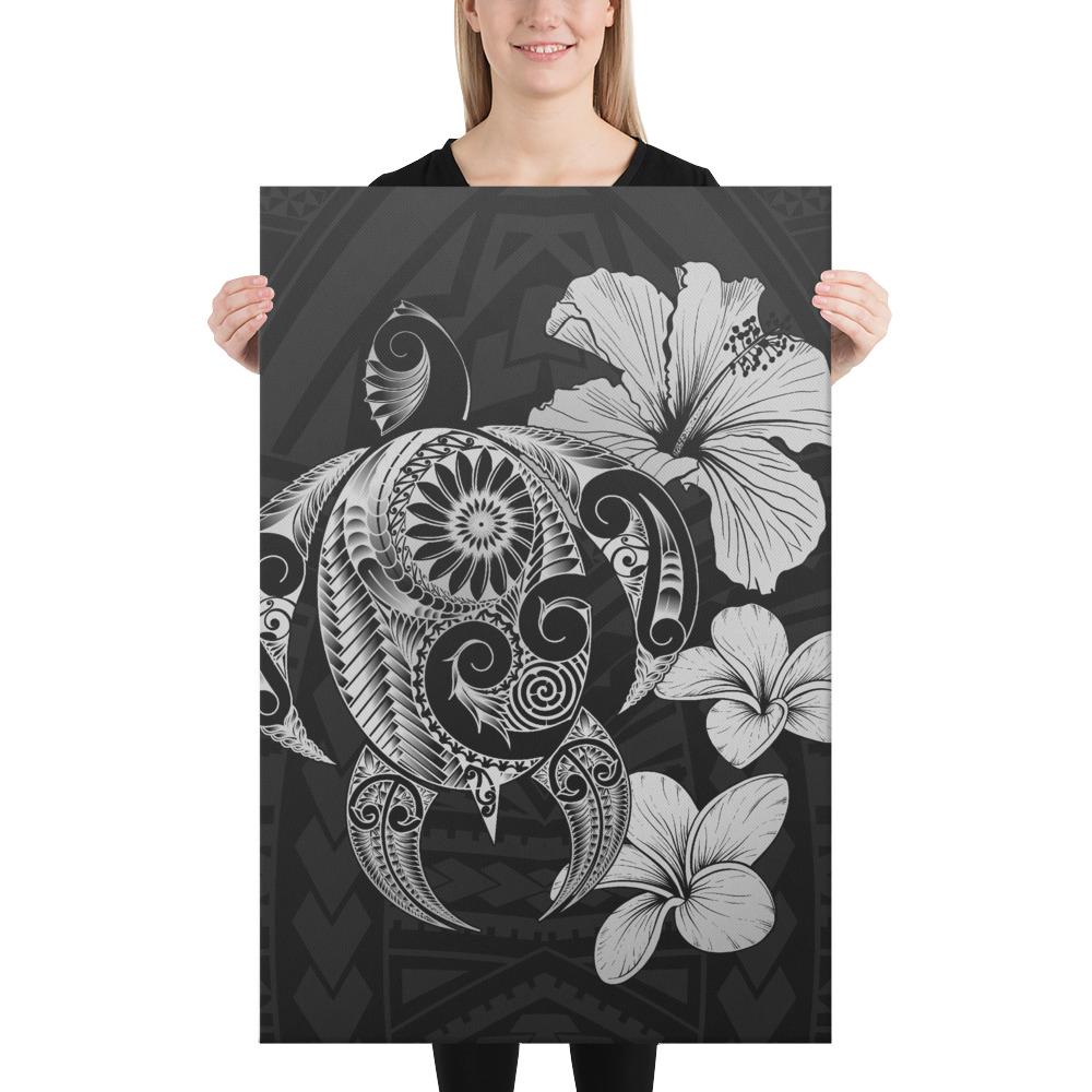 Hibiscus Plumeria Mix Polynesian Turtle Gray Canvas 24x36 Canvas Gray - Polynesian Pride