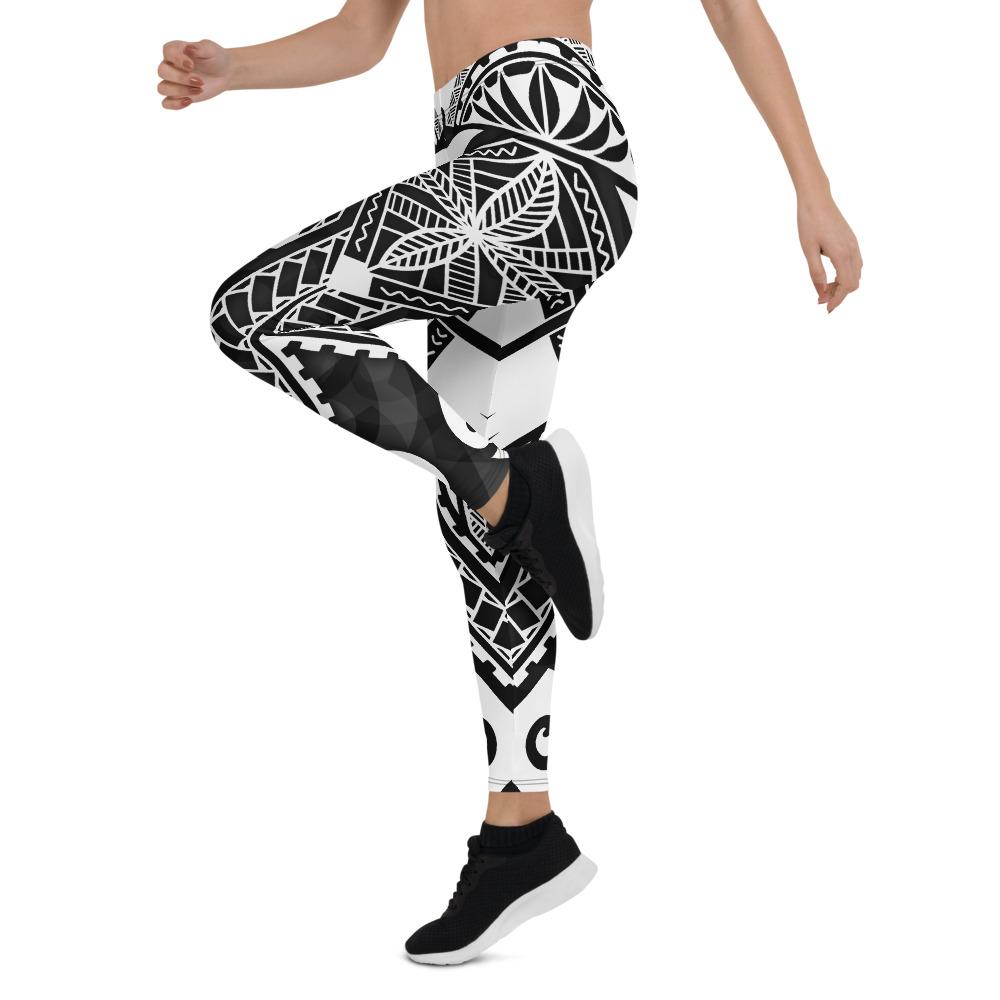 Samoa Polynesian Leggings - Samoa White Seal with Polynesian Tattoo - Polynesian Pride