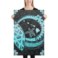 Hawaii Turtle Hibiscus Map Polynesian Turquoise Canvas 24x36 Canvas Turquoise - Polynesian Pride