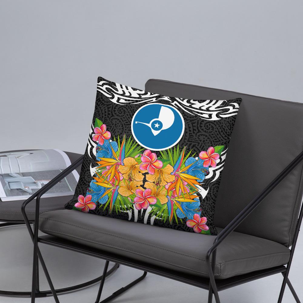 Yap State Pillow - Coat Of Arms With Tropical Flowers - Polynesian Pride