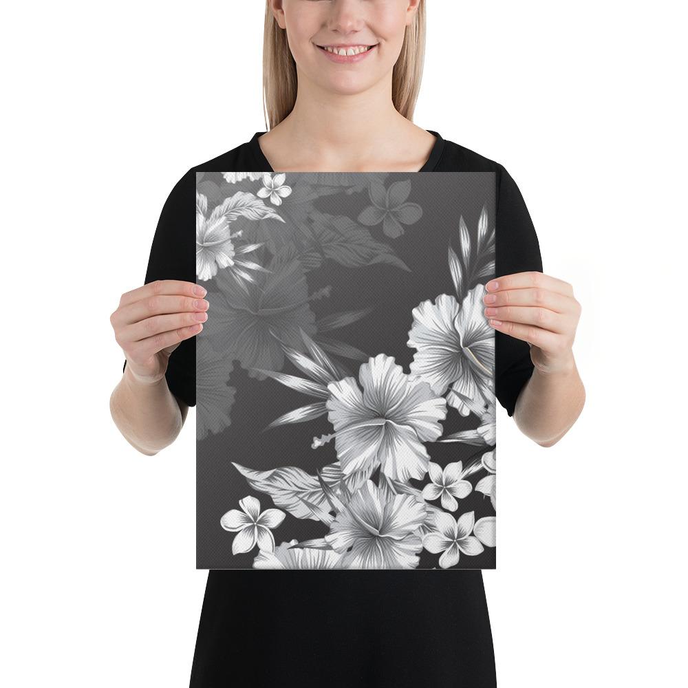 Hibiscus And Plumeria B&W Canvas 12x16 Canvas White - Polynesian Pride