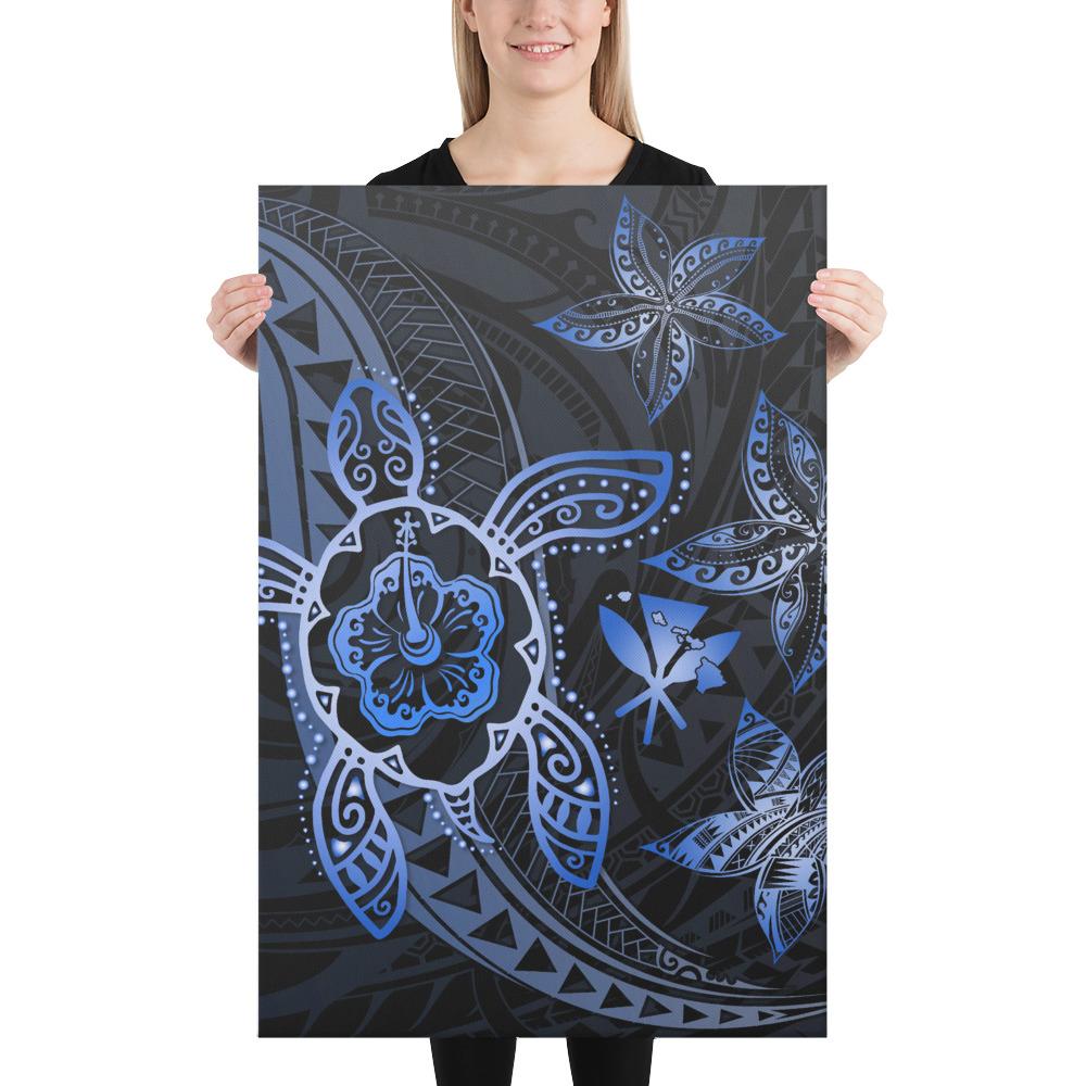 Kanaka Map Hibiscus Plumeria Turtle Art Blue Polynesian Canvas 24x36 Canvas Blue - Polynesian Pride