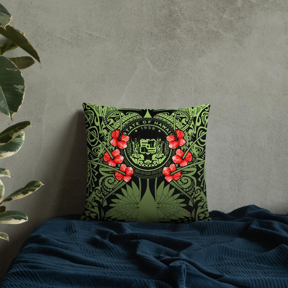 Hawaii Pillow - Coat Of Arms With Hibiscus Flowers - Polynesian Pride