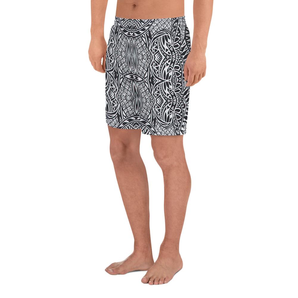 Polynesian Lauhala Mix White Men's Athletic Long Shorts - Polynesian Pride