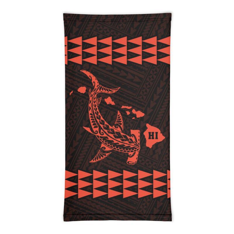 Hawaii Bandana Kakau Polynesian Hammerhead Shark Map Neck Gaiter - Orange 1psc - Polynesian Pride