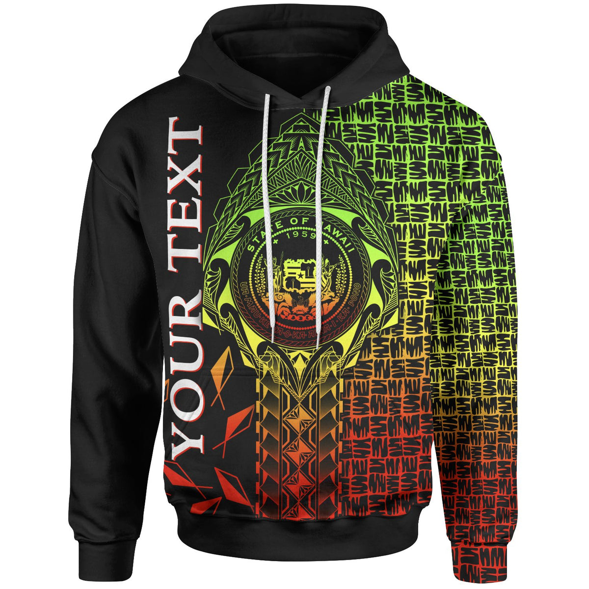 Hawaii Custom Hoodie Hawaii Seal Rocket Style (Reggae) Unisex Black - Polynesian Pride