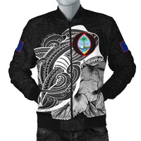 Guam Men's Bomber Jacket Shark Coat Of Arms Black Style LT6 Black - Polynesian Pride