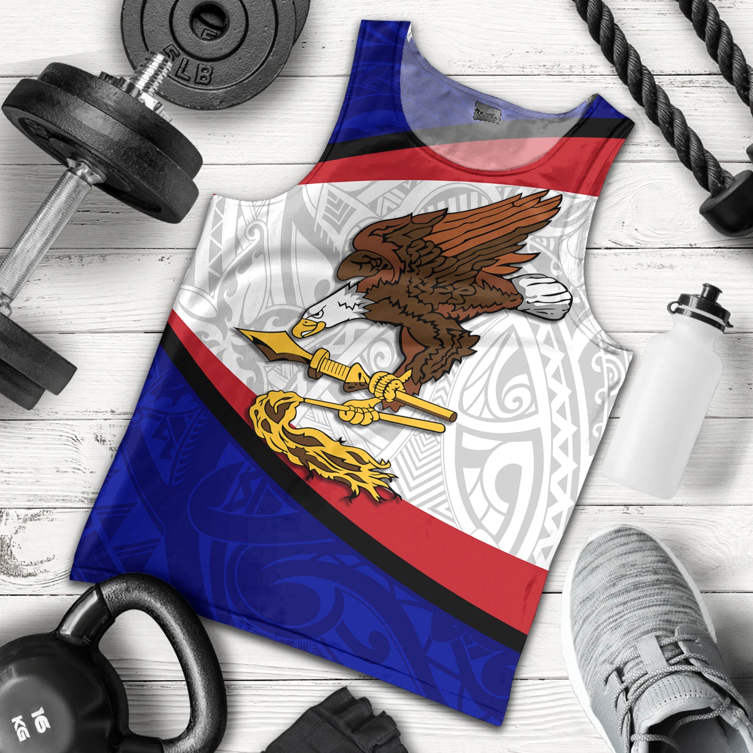 American Samoa Tank Top - American Samoa Polynesian Flag With Coat Of Arms Blue - Polynesian Pride