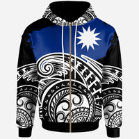 Nauru Custom Zip Hoodie Ethnic Style With Round Black White Pattern Unisex Black - Polynesian Pride