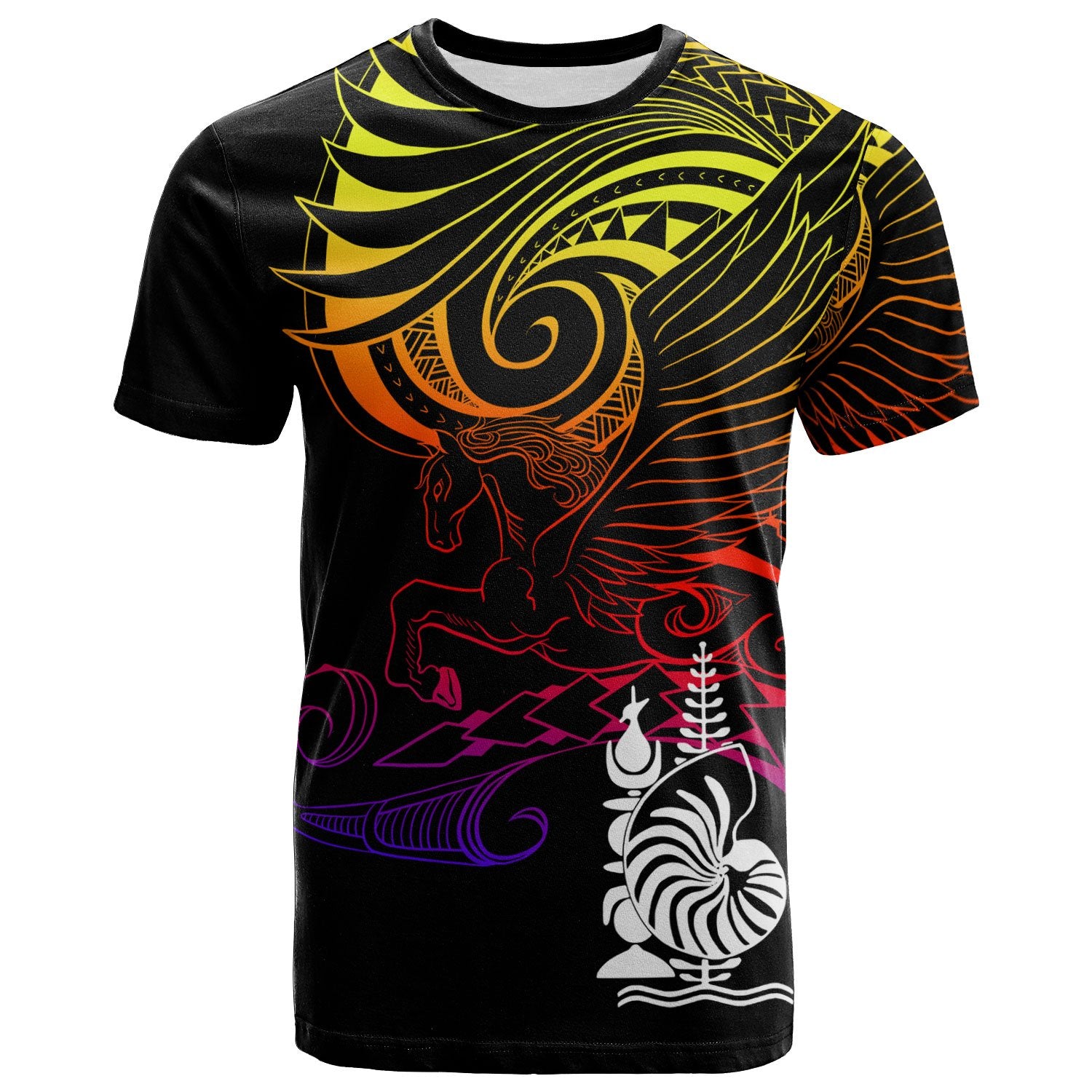 New Caledonia T Shirt Pegasus Gradient Colorful Style Unisex Black - Polynesian Pride