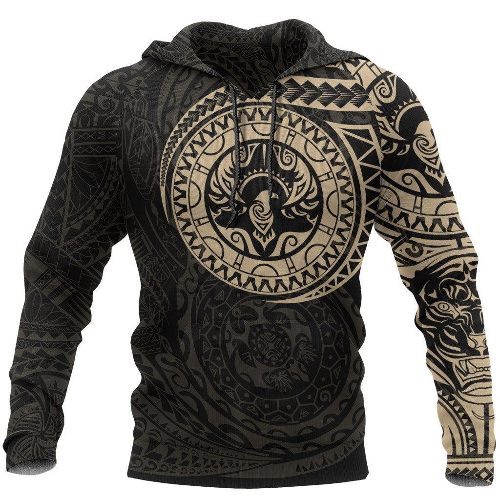 Hoodie Polynesian The Stylized Bird and Tiger Tattoo Style Unisex Gold - Polynesian Pride