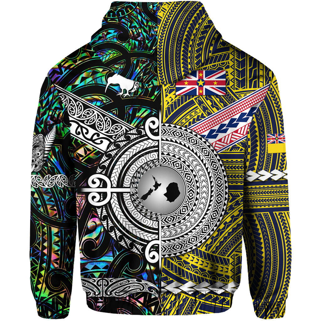 New Zealand Niue Zip Hoodie Maori and Polynesian Together Paua Shell LT8 - Polynesian Pride