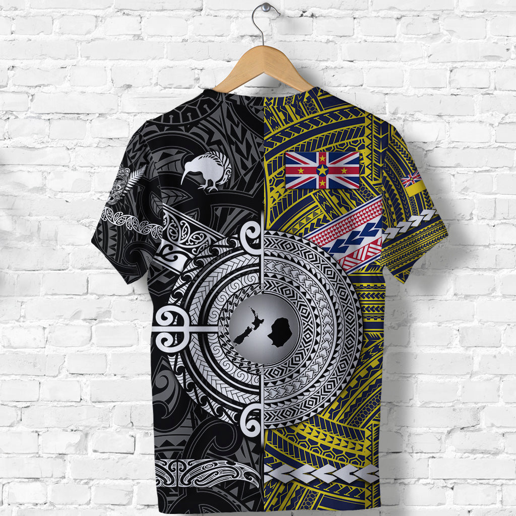 New Zealand Maori Aotearoa And Niue Together T Shirt Black LT8 - Polynesian Pride