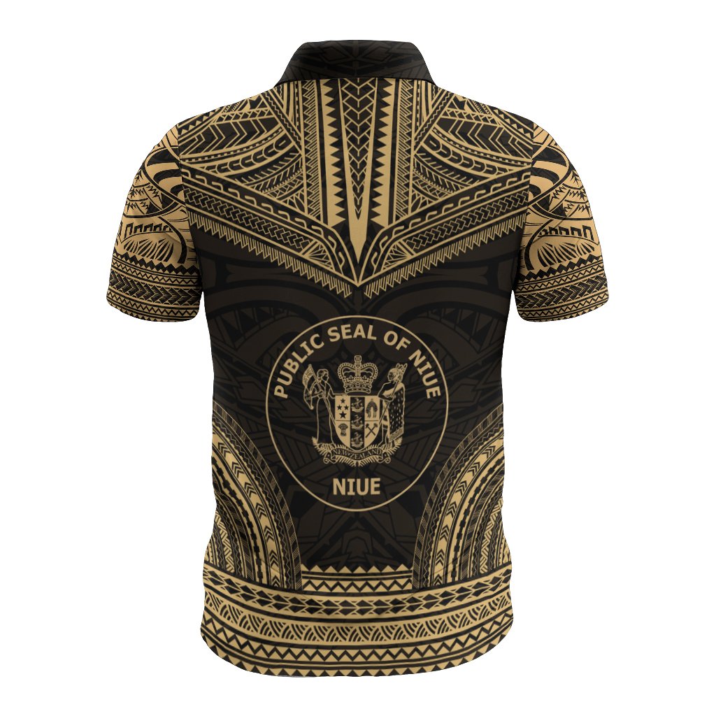 Niue Polo Shirt Seal Polynesian Chief Tattoo Gold Version - Polynesian Pride