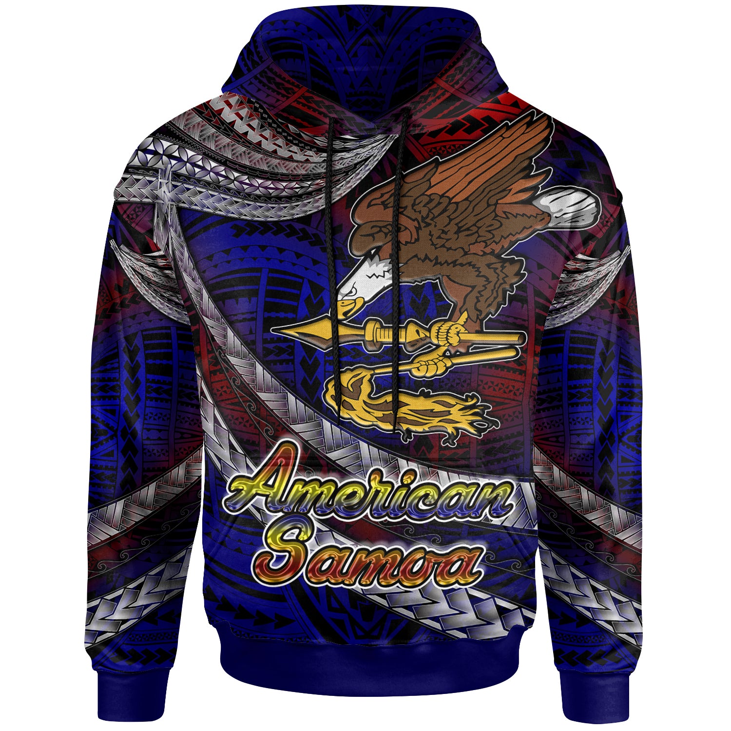 American Samoa Hoodie Custom American Samoa Eagle With Polynesian Patterns Hoodie LT10 Blue - Polynesian Pride