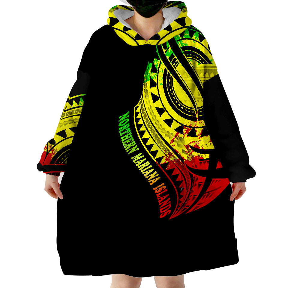 Northern Mariana Islands CNMI Tatau Reggae Patterns Wearable Blanket Hoodie LT9 - Polynesian Pride