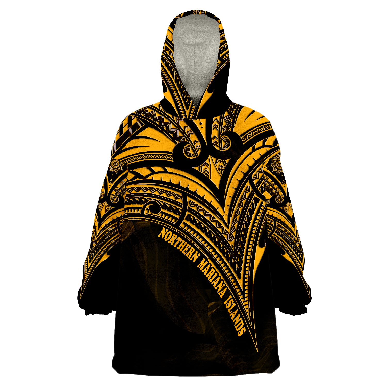 Northern Mariana Islands Gold Color Cross Style Wearable Blanket Hoodie LT9 Unisex One Size - Polynesian Pride