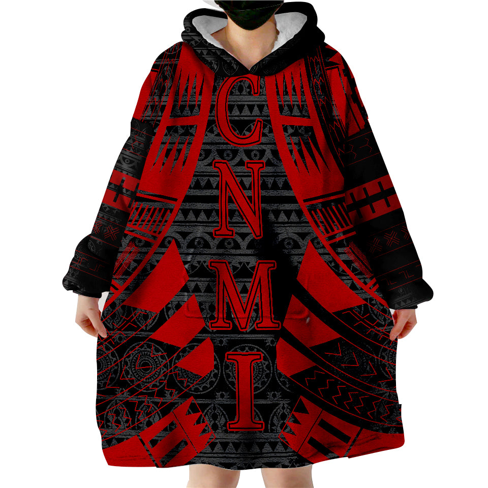 Northern Mariana Islands Red Tattoo Style Wearable Blanket Hoodie LT9 - Polynesian Pride