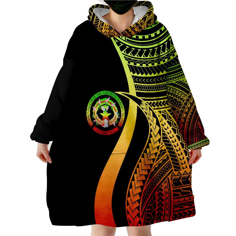 Northern Mariana Islands Reggae Tentacle Tribal Pattern Wearable Blanket Hoodie LT9 - Polynesian Pride
