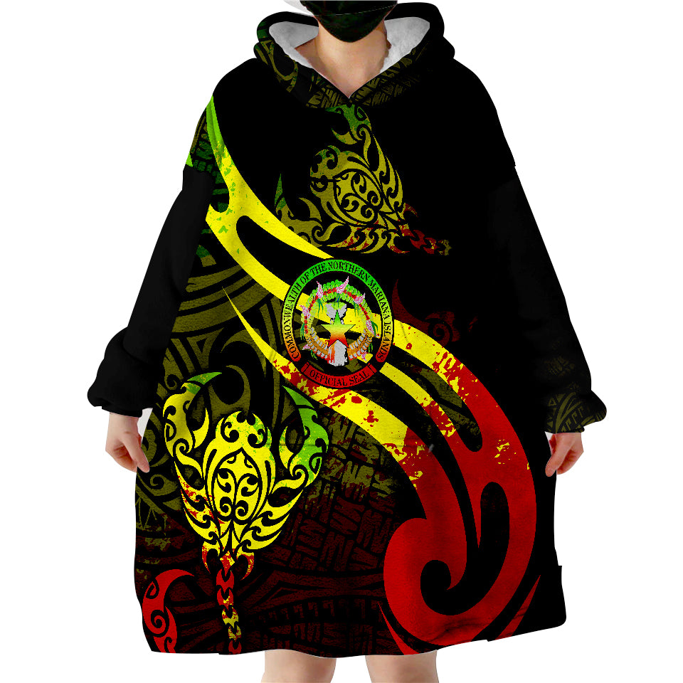 Northern Mariana Islands Scorpio Tribal Pattern Style Reggae Wearable Blanket Hoodie LT9 - Polynesian Pride