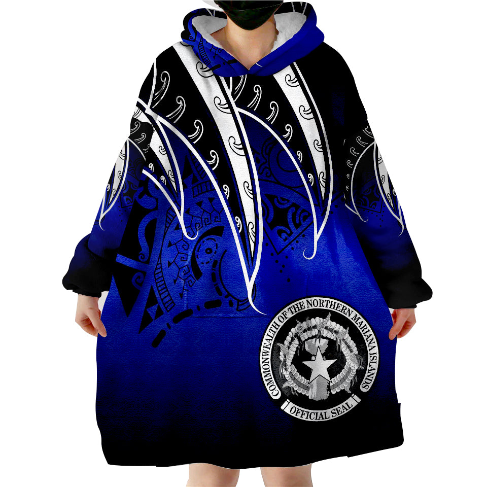 Northern Mariana Islands Tropical Leaf Gradient Blue Style Wearable Blanket Hoodie LT9 - Polynesian Pride