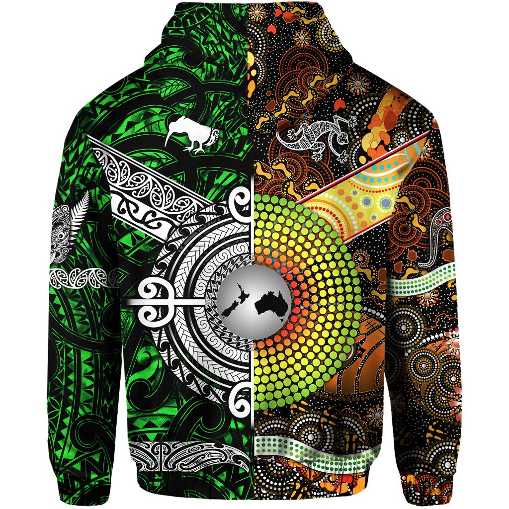 New Zealand Australia Hoodie Maori and Aboriginal Together Green LT8 - Polynesian Pride