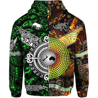 New Zealand Australia Hoodie Maori and Aboriginal Together Green LT8 - Polynesian Pride