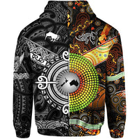 Custom New Zealand Australia Hoodie Maori and Aboriginal Together Black LT8 - Polynesian Pride