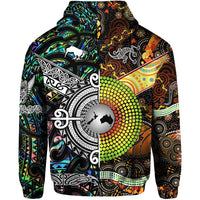 Custom New Zealand Australia Hoodie Maori and Aboriginal Together Paua Shell LT8 - Polynesian Pride